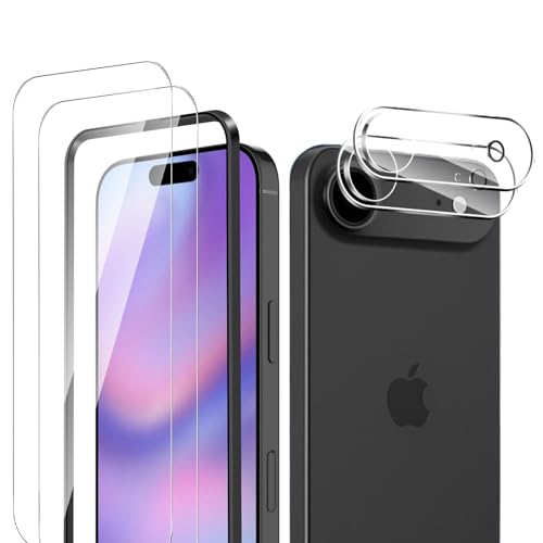 【4枚入り】For (i)Phone 17 Air ガラスフィルム （2枚）+カメラフィルム（2枚）指紋防止 17 Air フィルム salywin 9H硬度 衝撃保護 透明感良し 撥水撥油 気泡ゼロ 飛散防止 (i)Phone 17 Air 用 画面保護フィルム + レンズ保護フィルムのサムネイル