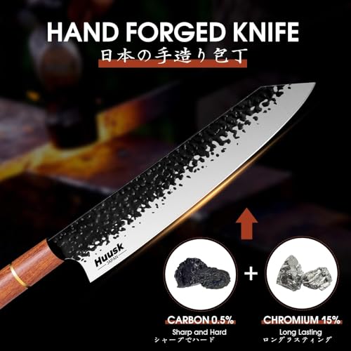 Huusk Kiritsuke Chef Knife - 9 Inch Japanese Kitchen Knife, Professional High Carbon Steel Sharp Sushi Knives with Ergonomic Rosewood Handle for Meat, Fish, Vegetables, Christmas Gifts for Men