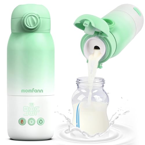 Image of MOMFANN Portable Bottle Warmer for Travel, Dual Heating Modes for Breastmilk & Water, Portable Bottle Milk Warmer with Fast Heating & Long Battery Life, 12 Ounces Large Capacity (Green)