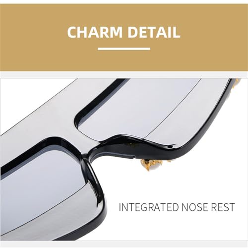 Flat Top One-Piece Pearl Sunglasses Men Oversized Retro Sun Glasses Ladies Irregular Eyewear(C7,One Size)2