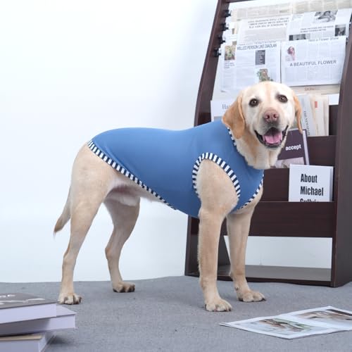 Katzinst 2er Pack Hundeshirt für Großer Hunde, Sonnenschutz, Elastisches und Atmungsaktives Ärmellose Hundeshirts für Heißes Wetter, Sommer Shirt für Golden Retriever,Gehen, Laufen(Grau, Blau 3XL)