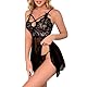 Satohom Damen Sexy Spitze Tiefes V Unterwäsche Nachthemd Unregelmäßiger Rock Kleid Set mit Tanga Chemise Durchsichtige Blumen Spitze Negligee mit Panty Mesh Sleepwear Babydoll Reizwäsche
