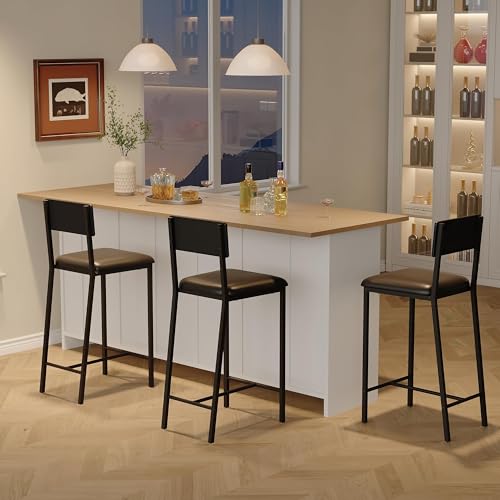 Set de 2 Butacos acolchonados coucheta en PU con reposapiés y respaldo, altura para barra de cocina, color negro miniatura 7