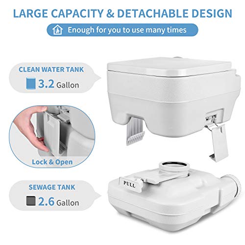 Image of YITAHOME Portable Camping Toilet | Travel RV Toilet, 2.6 Gallon Detachable Waste Tank, Double Water Spouts, Portable Toilet for Camping, Hiking, Hunting