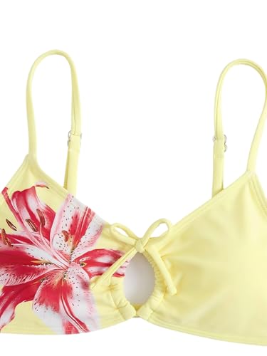 Image of COZYEASE Girls' 2 Piece Ditsy Floral Print Knot Front Ruched Triangle Bikini Swimsuit