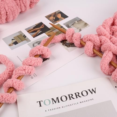 Image of 8 Jumbo Packs Chunky Chenille Yarn for Crocheting, 31.7 yds, 8 oz Each Skein Bulky Thick Fluffy Yarn for Knitting, Super Bulky Chunky Yarn for Hand Knitting Blanket, Soft Plush - Pink