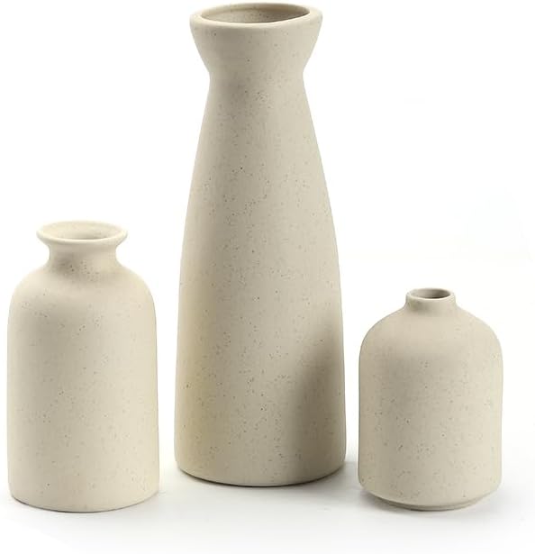 White Ceramic vase Set of 3, Modern Boho Farmhouse Home Decor,Decorative vase for Pampas Grass&Dried Flowers,idea Shelf,Table,Bookshelf
