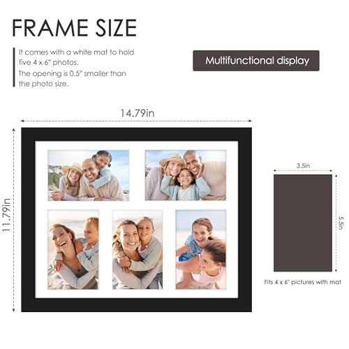 Image of DUENPY 4-Pack 11x14 Collage Picture Frames, 4x6 Collage Picture Frame, Displays Five 4x6 inch Photos, or 11x14 (Without Mat) Wall Decor Wall Hanging or Tabletop, Black