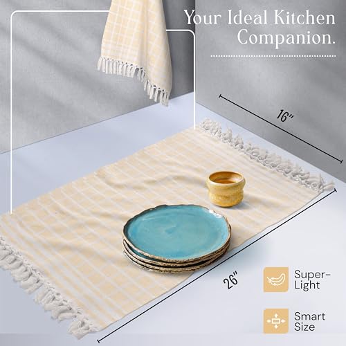Image of 4 Pack Combo Colors Matrix Kitchen Towels, 100% Cotton, 16 inchx26 inch, Absorbent Tea Towel with Handmade Tassels, Reusable Cleaning Cloths - Lavender, Sandal Yellow, Aqua Blue, Forest Green