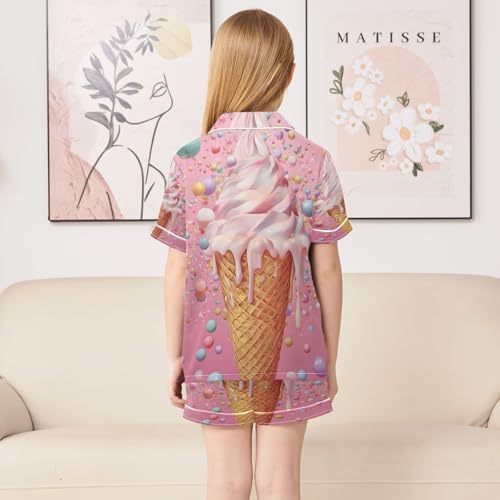 ALAZA Lovely Stylish Ice Cream Satin Pajamas Set Short Sleeve Button Down Sleepwear Summer Pjs 2 Piece4