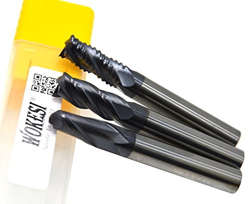 Wokesi Pack of 3Pcs,6mm End Mill,6mm Ball Nose End Mill,and 8mm Roughing End Mill Set,Std Length,HRC55,TiAlN Coated,Solid Carbide,CNC Lathe Router Bits Cutting Milling Tools (6mm+6mm+8mm)