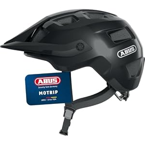 ABUS MTB-Helm MoTrip - robuster Fahrradhelm mit höhenverstellbarem Schirm für Mountainbiker - individuelle Passform - Unisex - Schwarz Glänzend, L, L (57-61 cm)