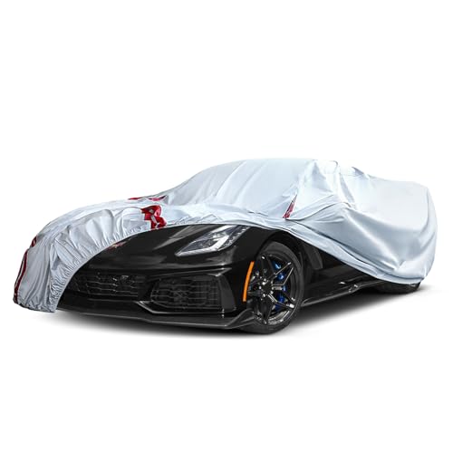 Image of Waterproof Car Covers Replace for 2014-2019 Corvette C7, 6 Layers All Weather Custom-fit Car Cover with Zipper Door & 18 Ponit Windproof Bands for Snow Rain Dust Hail Protection