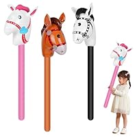 kodivenj 3 Pcs Horse Hobby, Inflatable Balloon Sticks, Pink Black Brown Interesting Design Easy to Use, Inflatable Horse Sticks for Decorating Birthday Parties, Pony Parties, Carnivals, Christmas