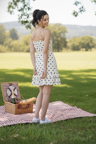 Image of June 9 Clothing Women's Polka Dot Printed V-Neck Sleeveless Shoulder Strap Fit and Flare Dress for Women