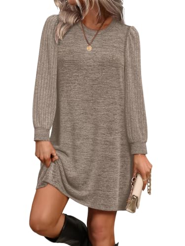 OFEEFAN Womens Long Sleeve Tunic Dresses 2026 Sweater Dress Fall Winter Khaki S — view 4