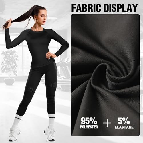 Coume 4 Pack Women's Compression Long Sleeve Shirts Crew Neck Workout Tops Quick Dry Gym Running Athletic Sports Underscrubs4