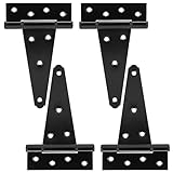 HILLMASTER 6 Inch T-Strap Heavy Duty Shed Door Hinges Gate Strap Hinges Black Tee Hinge Wrought Hard