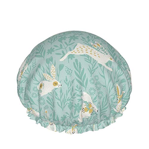 Jumping bunnies Luxury Shower Cap For Women Waterproof, Reusable Shower Cap For Women Peva Lining Oversized Design For All Hair Lengths 10.6 Ins In Diameter