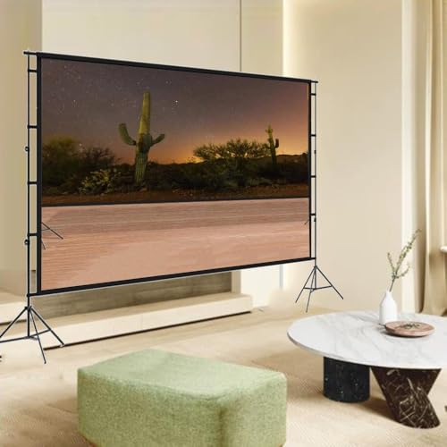 Pantalla de proyección portátil con soporte 100 pulgadas, plegable y lavable, con bolsa para camping u oficina miniatura 2