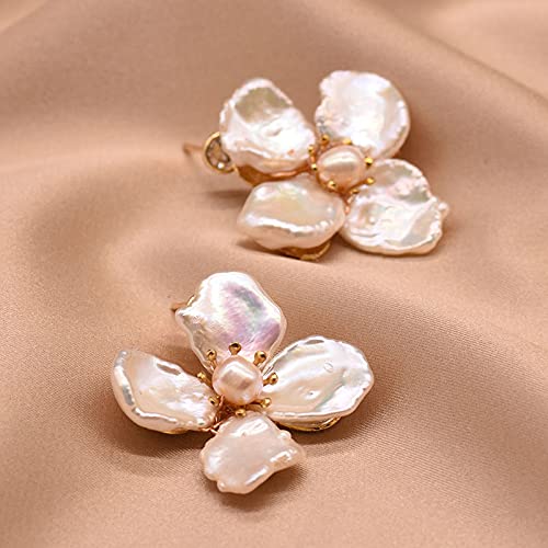SALAN Pendientes Colgantes En Forma De Flor De Perla De Agua Dulce Blanca Natural Pura para Mujer, Regalo De Compromiso De Boda, Joyería Hecha A Mano