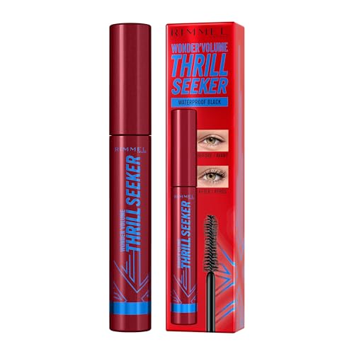 Rimmel London Wonder'Volume Thrill Seeker, 001 Black, Waterproof Mascara, Volumising Mascara, Smudge-Proof, Clump-Proof, Flake-Proof, 24-Hour Wear, 8ml