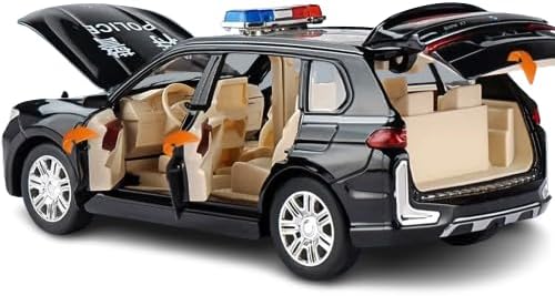 1/24 Big BMW X7 Police Toy Car Metal Pull Back Diecast Car with Openable Door and Sound Light, Gifts Toys for Kids【 Black 】