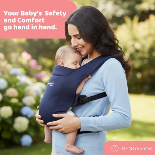 Image of Haus & Kinder Baby Carrier for 0 to 2 Years Baby, Ergonomic Baby Carry Bag for Newborn to Toddler, Soft Infant Carrier with Adjustable Straps, Breathable Lightweight Baby Carrying Bag, Up to 11.5 Kg (Navy)
