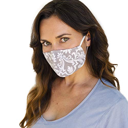 Beautiful Cotton Face Masks Stylish 3-Pack Sets of Prints Chic Chevrons Spring Floral Stars & Moons Fleur De LYS and Butterfly Patterns Adjustable Nose Wire & Soft Ear Loops (Fleur De LYS)