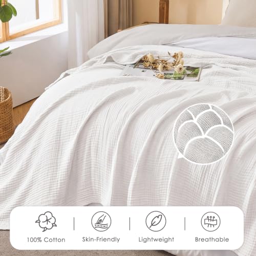 Image of EMME Muslin Cotton Blanket Adults Heather White Super King 120 inchx94 inch