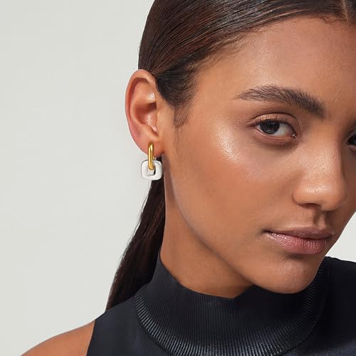 Convertible Chunky Hoop Earrings for Women Trendy: Paperclip Link Hoop Earrings Two-Tone Plated Geometric Drop/Dangle Huggie Hoop Earrings Hypoallergenic Lightweight Trendy Gold Jewelry2