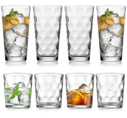 Home Essentials & Beyond Glassware Drinking Glasses Set Of 8 4 Highball (17 oz.) Kitchen Glasses | 4 (13 oz.) Rocks Glass Cups for Water, Juice and Cocktails. by Home Essentials & Beyond - Image 9