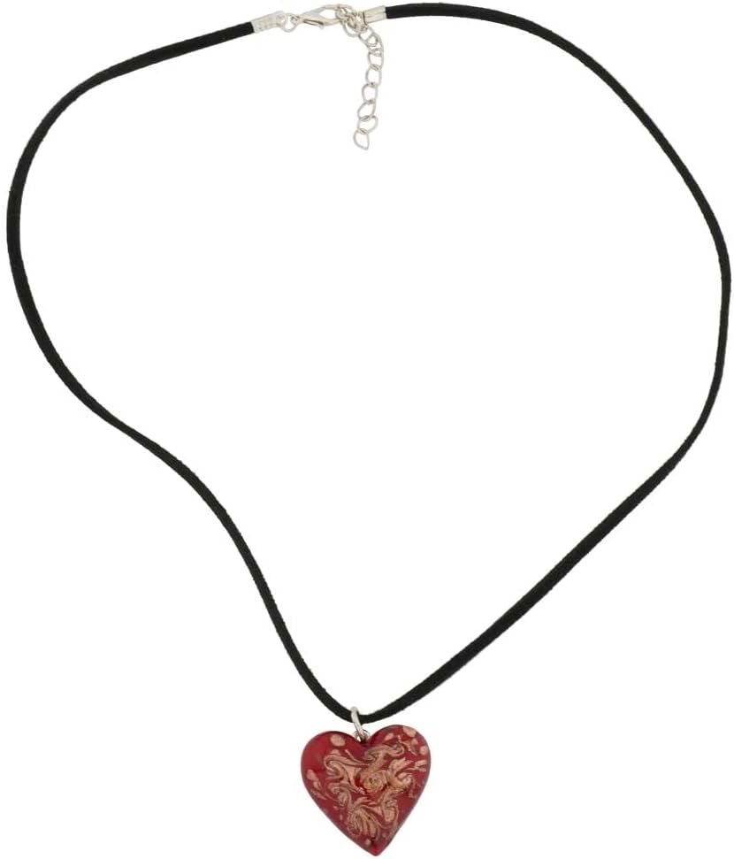 Glass Of Venice Italian Murano Glass Heart Necklace - Gold Sparkling Handblown Heart Pendant On A Cord Made in Venice, Italy - Murano Love Heart Necklace for Women