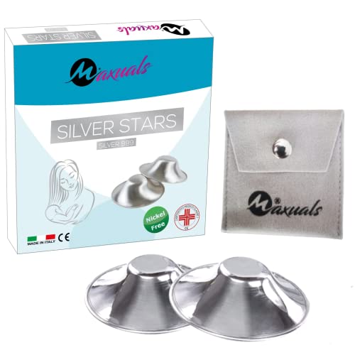 Maxuals-Paracapezzoli Allattamento in Argento, Coppette Seno per Capezzoli, Copricapezzoli d'Argento,Protezione Ragadi e...