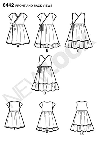 New Look Patterns Child's Easy Wrap Dresses Size A (3-4-5-6-7-8) 6442 #TOP4