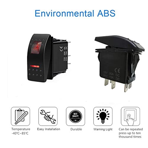 Switchtec 1 Pc 12V Rocker Switch Red Led Light (Standard 5 Pins) On Off Switch For Boat Trucks Rzr 1000 Ranger Maverick Auto Rv Golf Cart Marine Panel Light Bar Fog Light Winch Led #TOP2