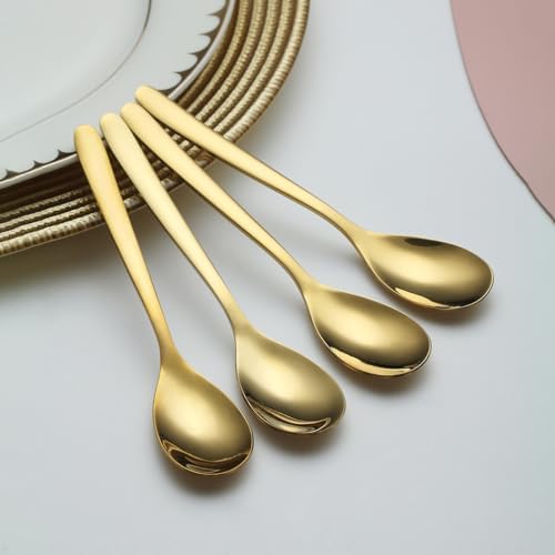 Kyraton Gold Teaspoons 12 Pieces, 14cm Stainless Steel Tea Spoons with Gold Titanium Plating, Ice Cream Spoons, Dessert Spoon, Coffee Spoon, Mocca Spoon, Dishwasher Safe