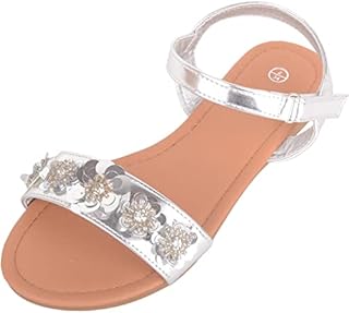 Childrens Kids Girls Summer Holiday Strappy Touch and Close Sandals with Floral Design
