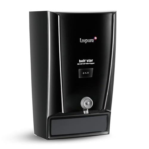 Livpure Bolt+ Star, 80% Water Savings, RO+In Tank UV+UF+Min+Copper+ 7 L Tank, Water Purifier for home, (Black) Suitable for Municipal, Tanker, Borewell water