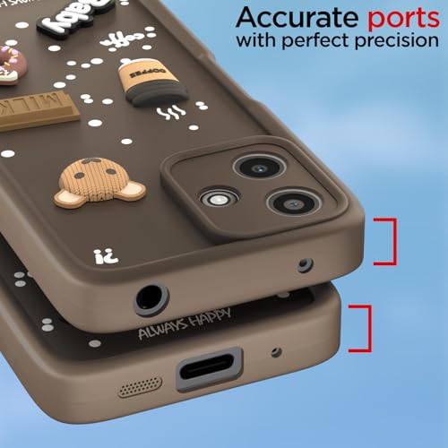 Image of Pikkme Bumper Case for Redmi 12 5G / Poco M6 Pro 5G | Cute Fun Cartoon 3D Bear Silicone Full Body Protection Back Cover (Brown)