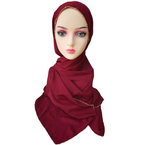 Premium Hijab Head Scarf Metal Bead Chain Hijabs Silk Feeling Hair Wraps with Gold Glitter Beads for Muslim Women4