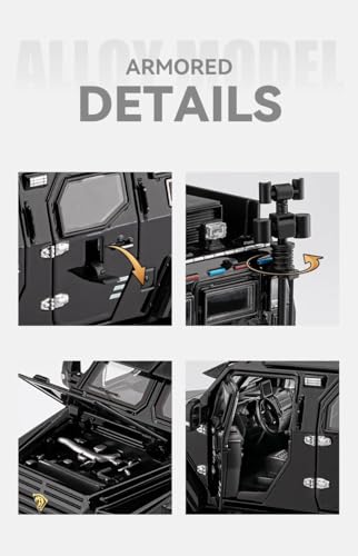 Image of Enterprise 1:24 Armored Police Car Diecast Model - Tooth Tiger Explosion-Proof Pull Back Metal Toy with Lights, Sounds & 4 Opening Doors - Collectible Vehicle for Kids & Display (Green)