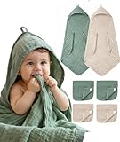 FAVERDIIY 6 PCS Baby Towels and Washcloths Set, 2 PCS Baby Hooded Towels & 4 PCS Washcloths Set, Ultra Soft & Highly Absorbent Bath Bath Towel for Newborn, Infant & Toddler, Shower Gifts Essentials