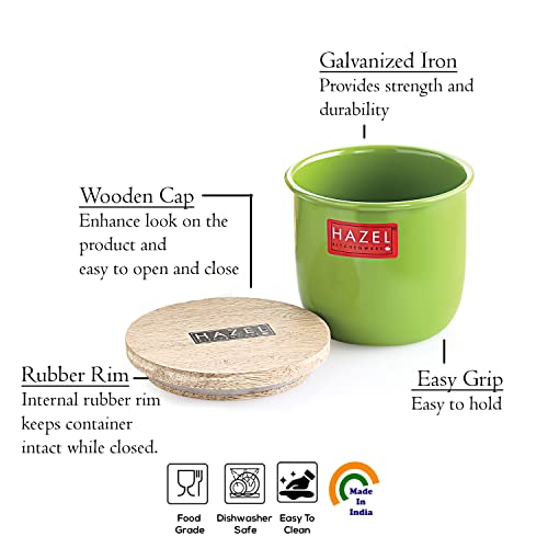 Image of HAZEL Airtight Container for Kitchen | Tea Coffee Sugar Containers |Food Grade Storage Box For Kitchen with Wooden Lid, Set of 4, 700 ML, Green