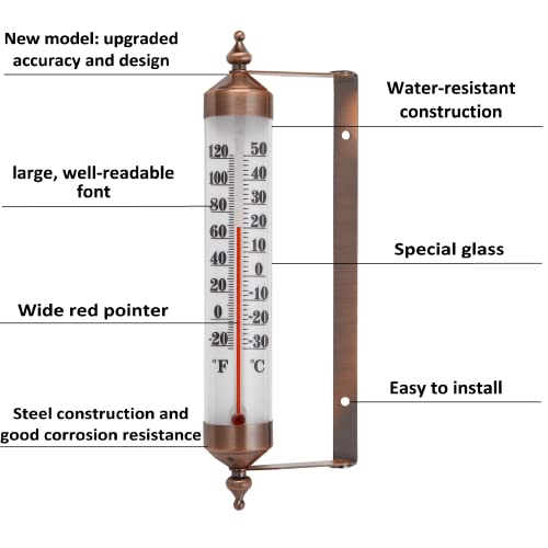 Termofly 10.2 Inch New Premium Steel Indoor/Outdoor Thermometer Wireless Decorative #TOP2