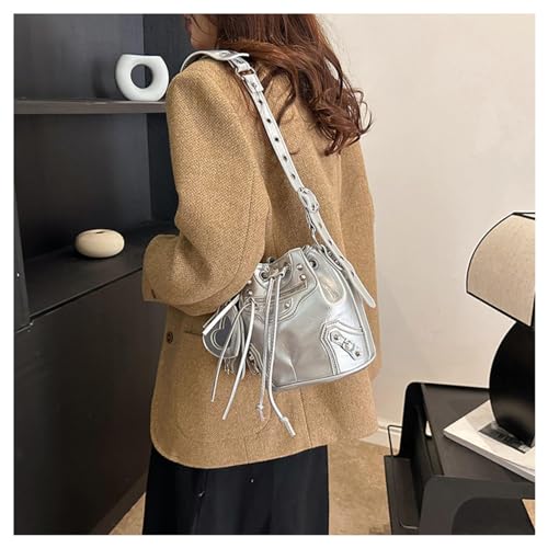 Punk Style Design Bucket PU Leather Crossbody Bag Rivet Motorcycle Shoulder Purses And Handbags Bolsa Feminina2