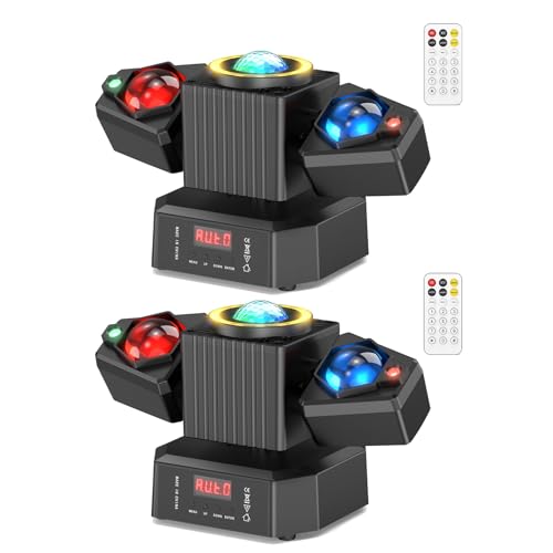 FODEXAZY 2 PCS 65W Lyre LED Moving Head,RGBW 4-en-1 Double Bras Jeux Lumiere Disco de Scène Tête Mobile,Mini Moving Head Lampe Projecteur avec Télécommande,pour Disco DJ Club Fête Bar Mariage