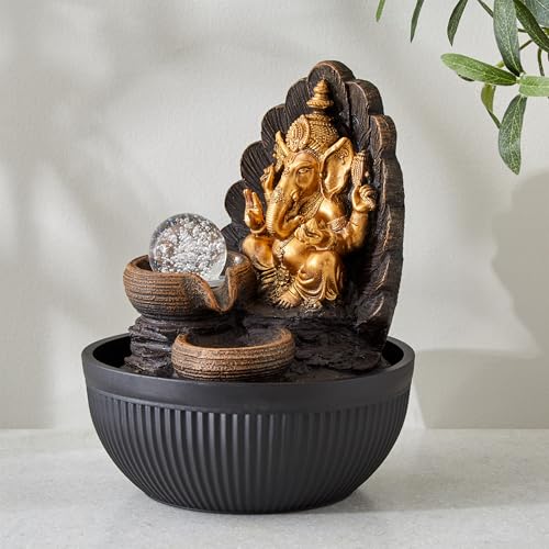 Image of Home Centre Alpine Polyresin Ganesha with Rotating Ball Water Fountain - 20x26cm