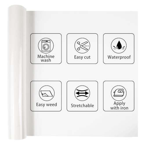 Image of HTVVETUR Reflective White HTV Roll 12 Inch by 5 Ft Heat Transfer Vinyl Iron on DIY for T-Shirt PU Stretch Elastic HTV Vinyl (Reflective White, 5FT)