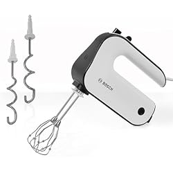 Bosch CleverMixx Styline Hand Mixer, MFQ4020GB, White & Black | 5 Speeds, Pulse/Turbo Function, 2 Heavy Duty Chrome Beaters, 2 Heavy Duty Chrome Dough Hooks, Soft Touch Handle, 450 W